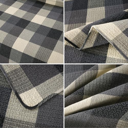 vctops Farmhouse Blue Plaid Quilt Set Queen 3 Pieces