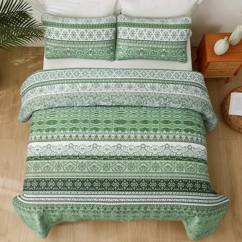 WONGS BEDDING Boho King Quilt Set 103x90 3 Pieces