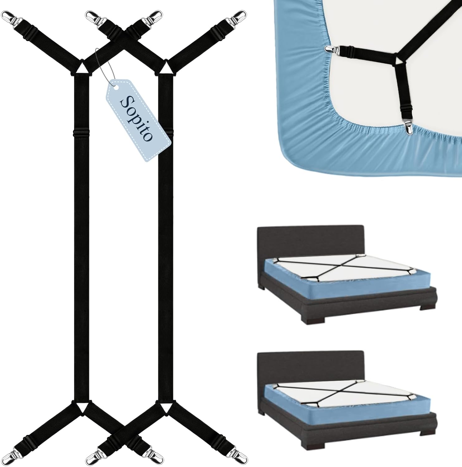 Sopito Sheet Straps Adjustable Non-Slip 2pcsBlack