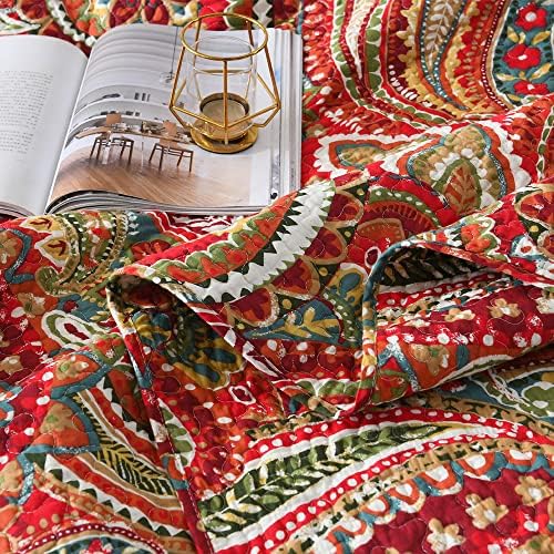 ENASAL Reversible Floral Paisley Bedspread Set Queen Size