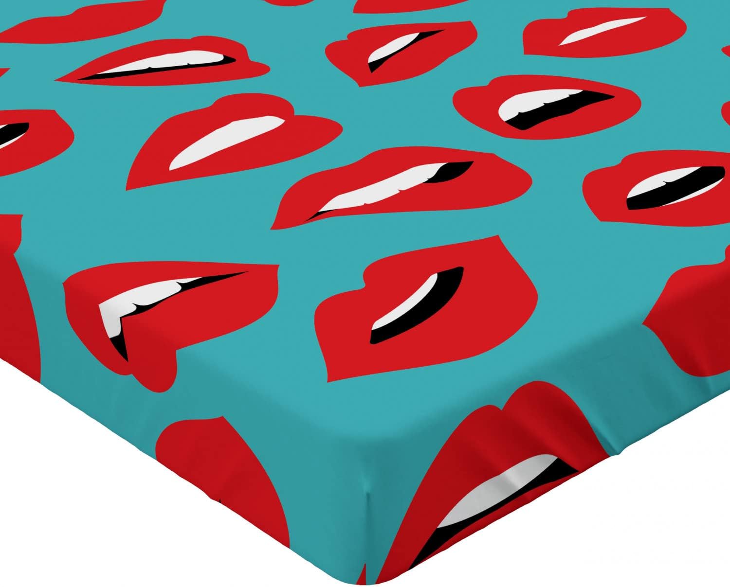 Ambesonne Kiss Fitted Sheet Teal Red White California King