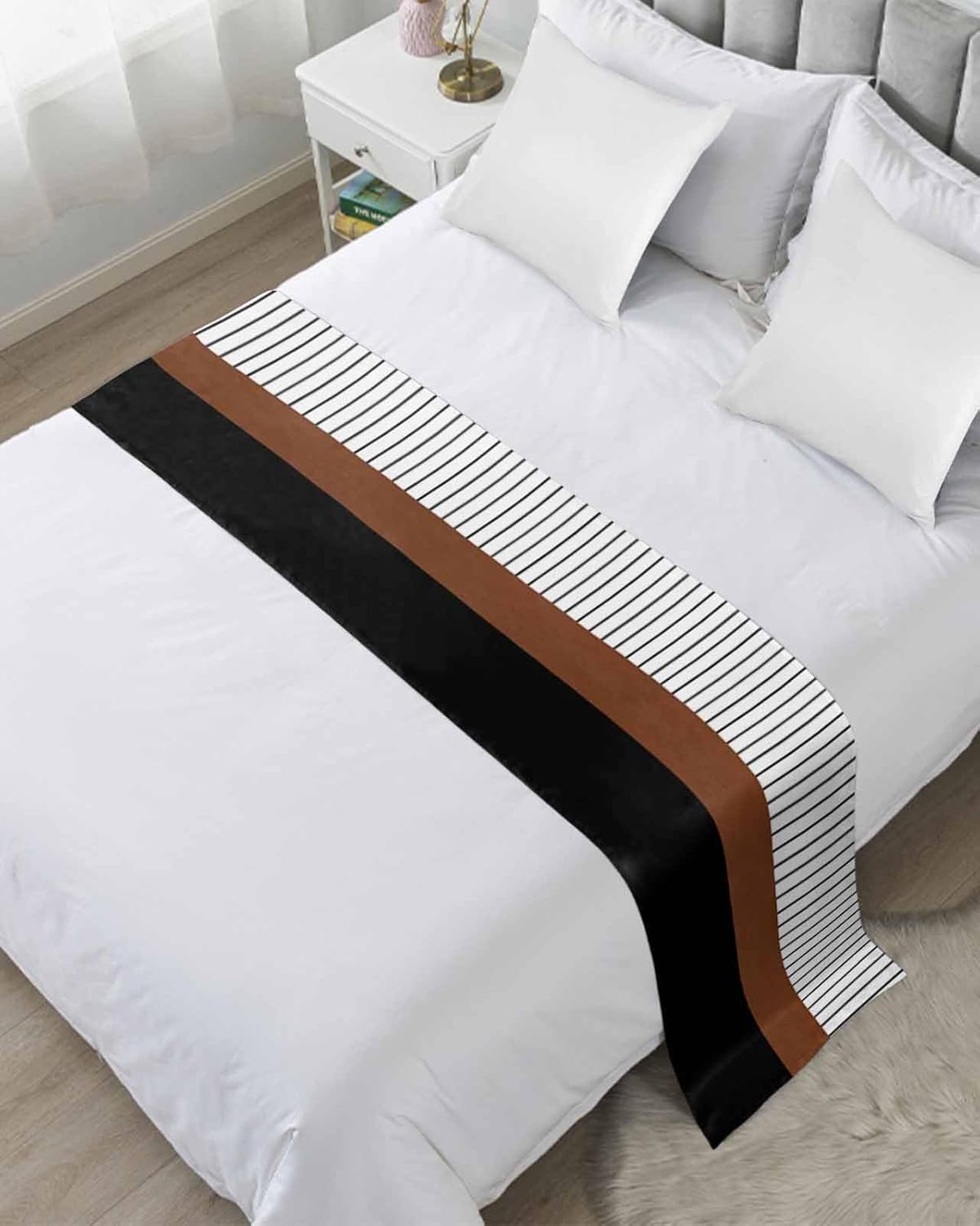 Homechoid Black Brown Bed Runner for Cal King Size Bed