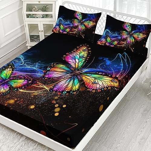 AILONEN Gradient Butterfly Twin XL Fitted Sheet Set 1