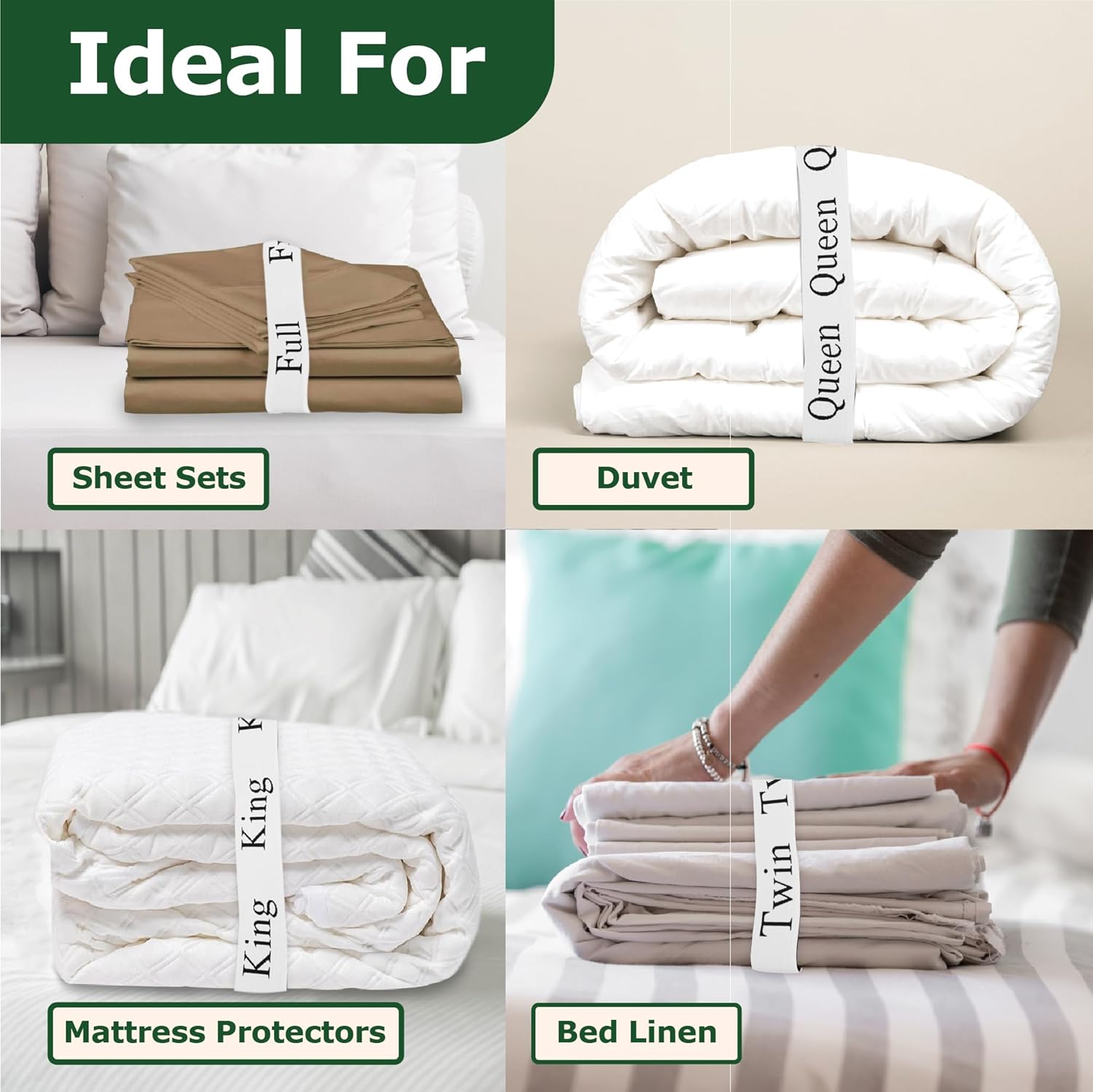 ECOHomes Bed Sheet Organizer with Size Labels 2PC Queen White