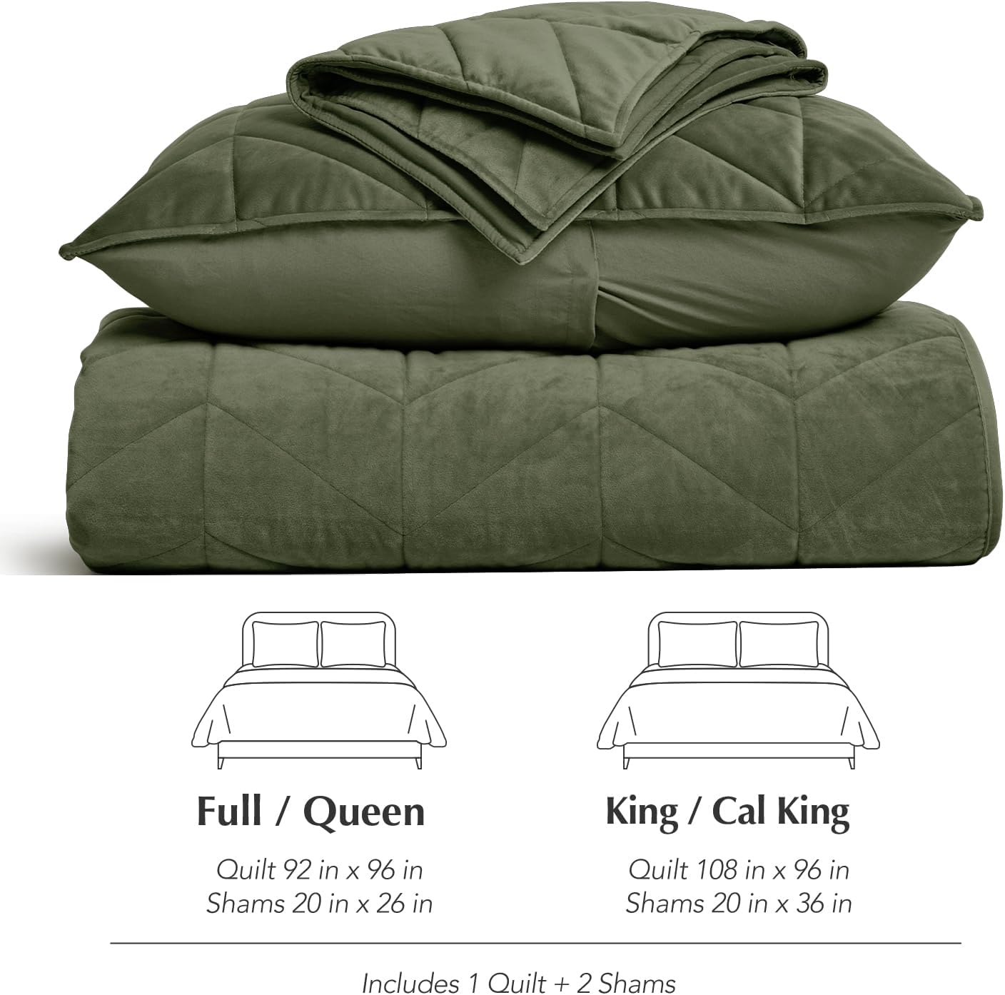 Evergrace 3-Piece Queen Velvet Quilt Set Olive Green