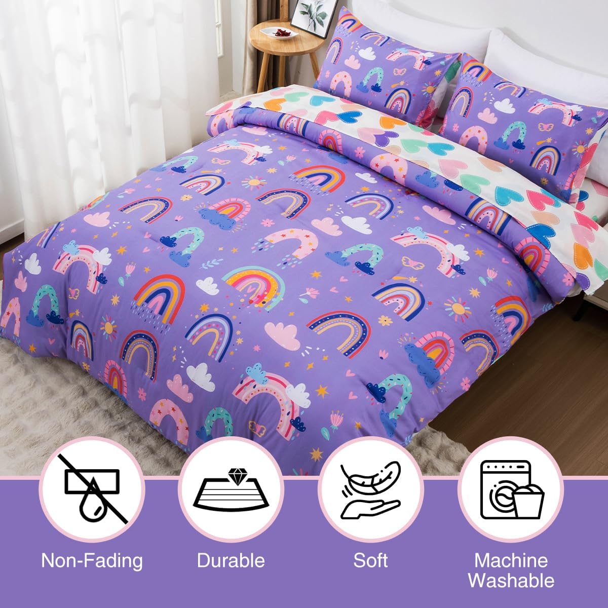 Holawakaka Boho Rainbow Twin Comforter Set with Sheets