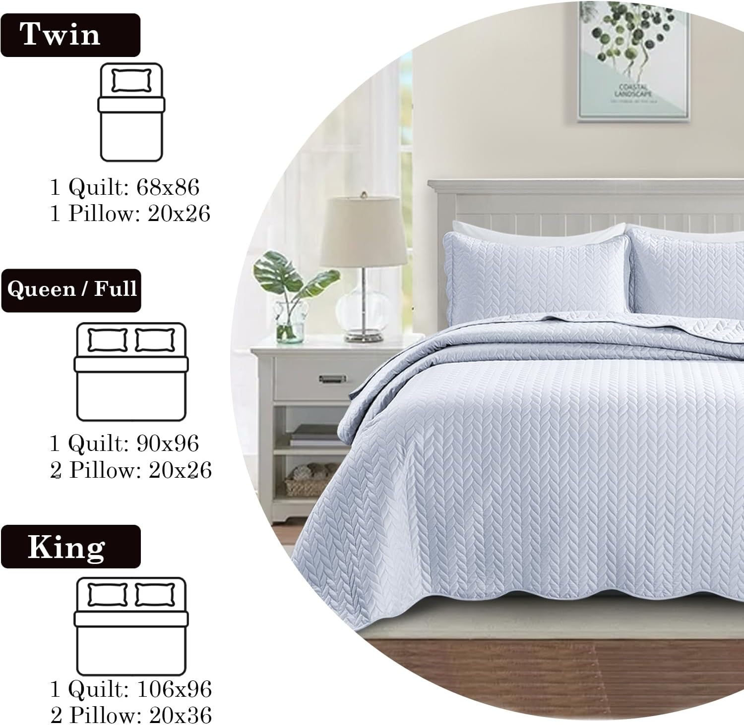 IR Imperial Rooms Queen Quilt Bedding Set - White 90x96