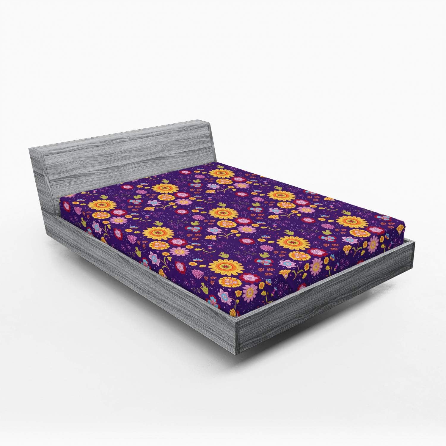 Ambesonne Flower Fitted Sheet Daisy Chamomile Lily Cartoon California King