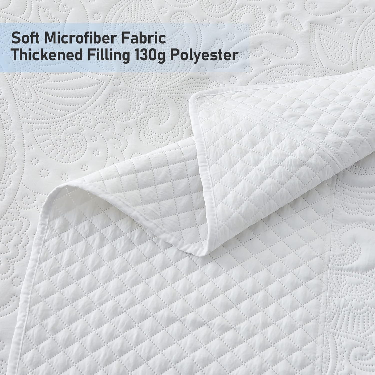 Qucover Alaska King Bedspread Set 3 Piece White Paisley