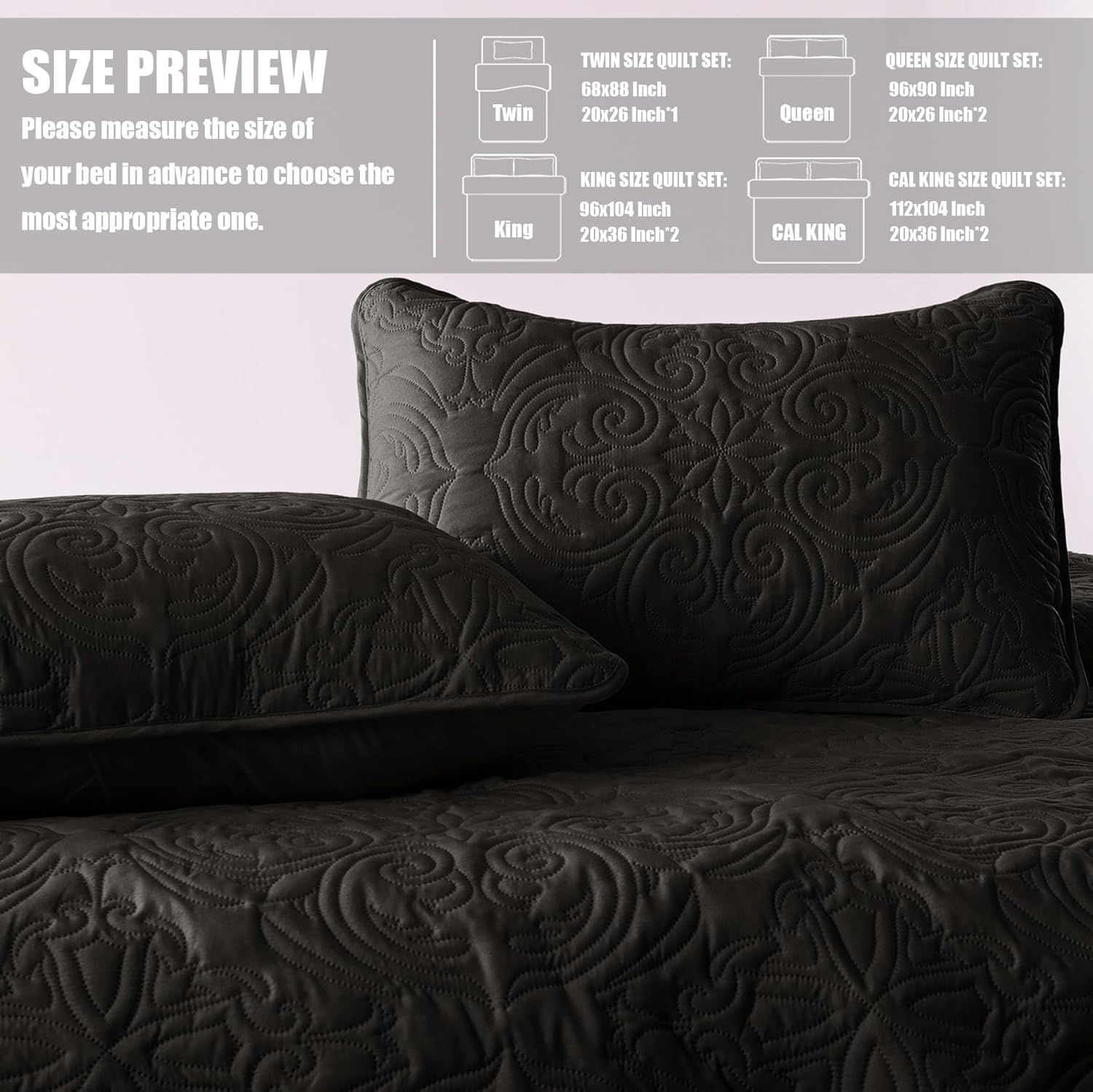 Exclusivo Mezcla Quilt Set Full Queen 90x96 Black