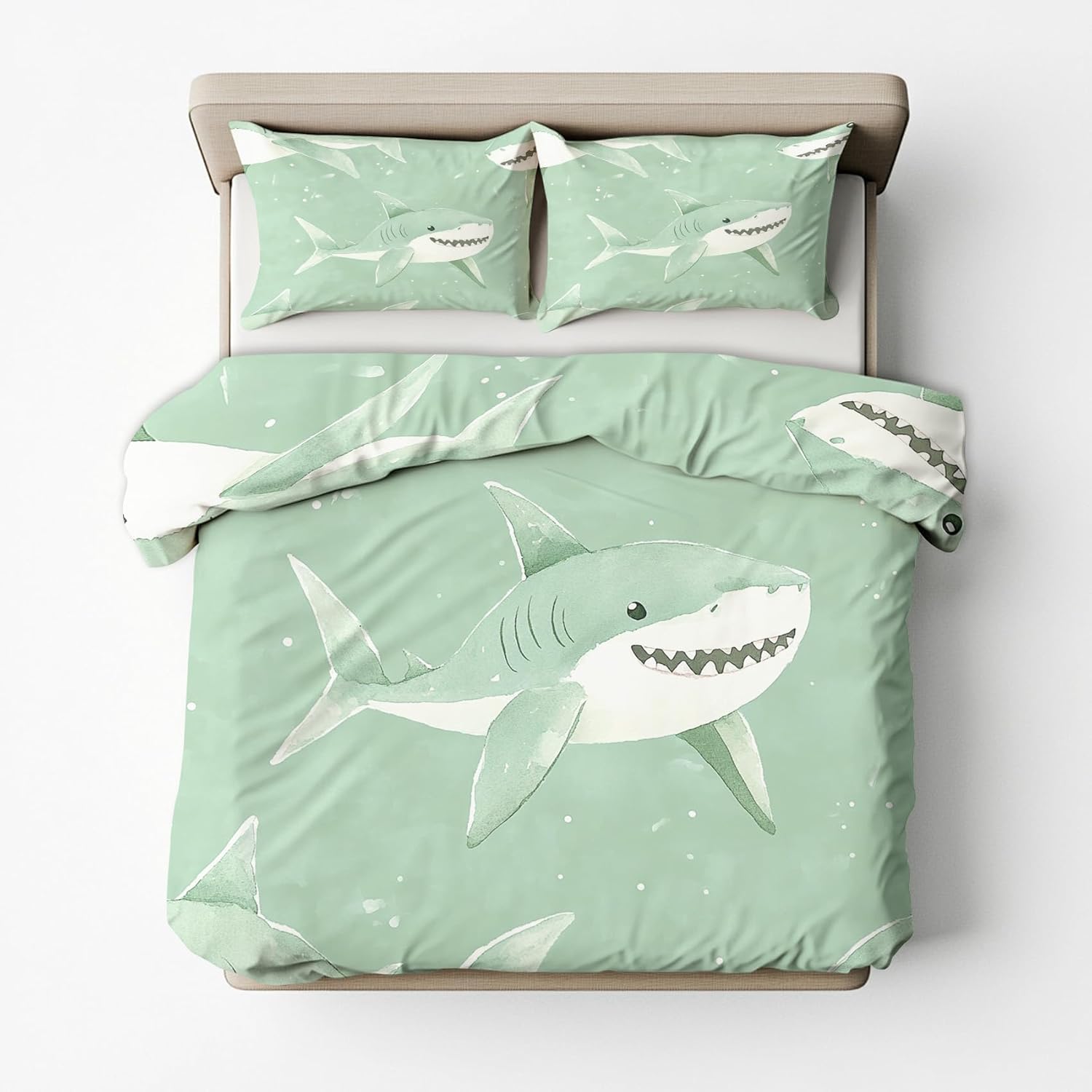 Twin Duvet Cover Shark - Cartoon Animal Kids Bedding Set 3 Piece