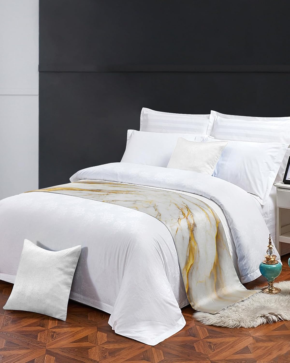 Chucoco King Bed Runner Gold White Gradient Scarf 1