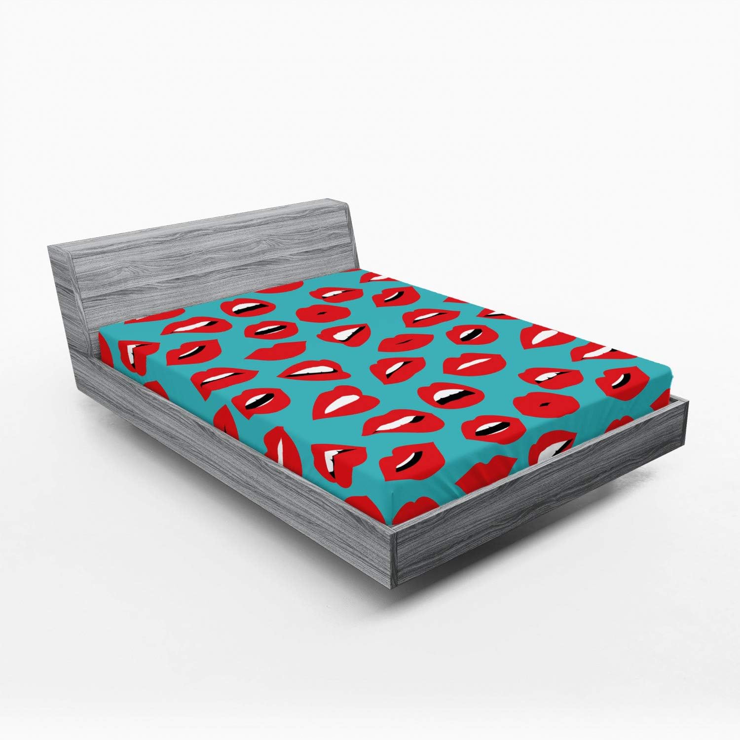 Ambesonne Kiss Fitted Sheet Teal Red White California King