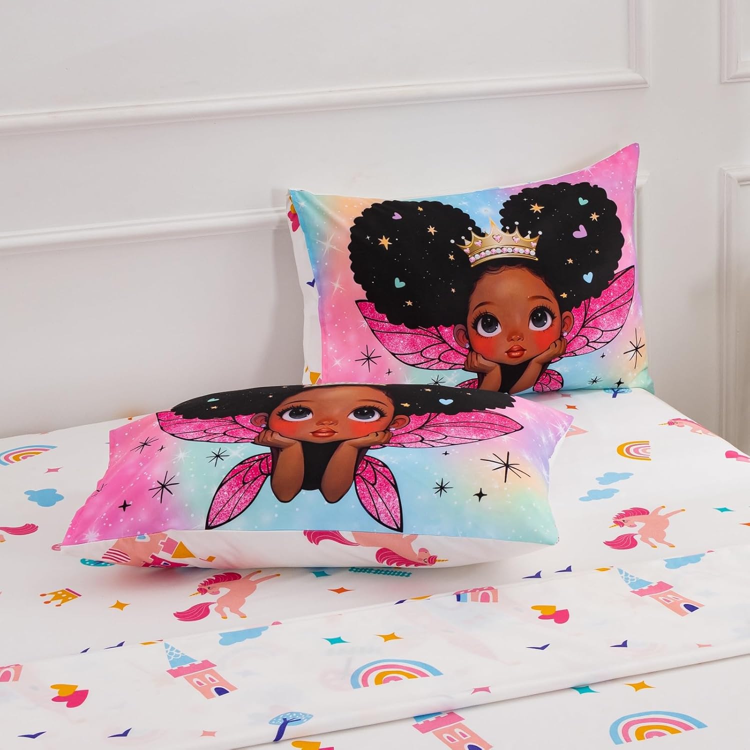 A Nice Night Black Girl Princess with Wings Comforter Set