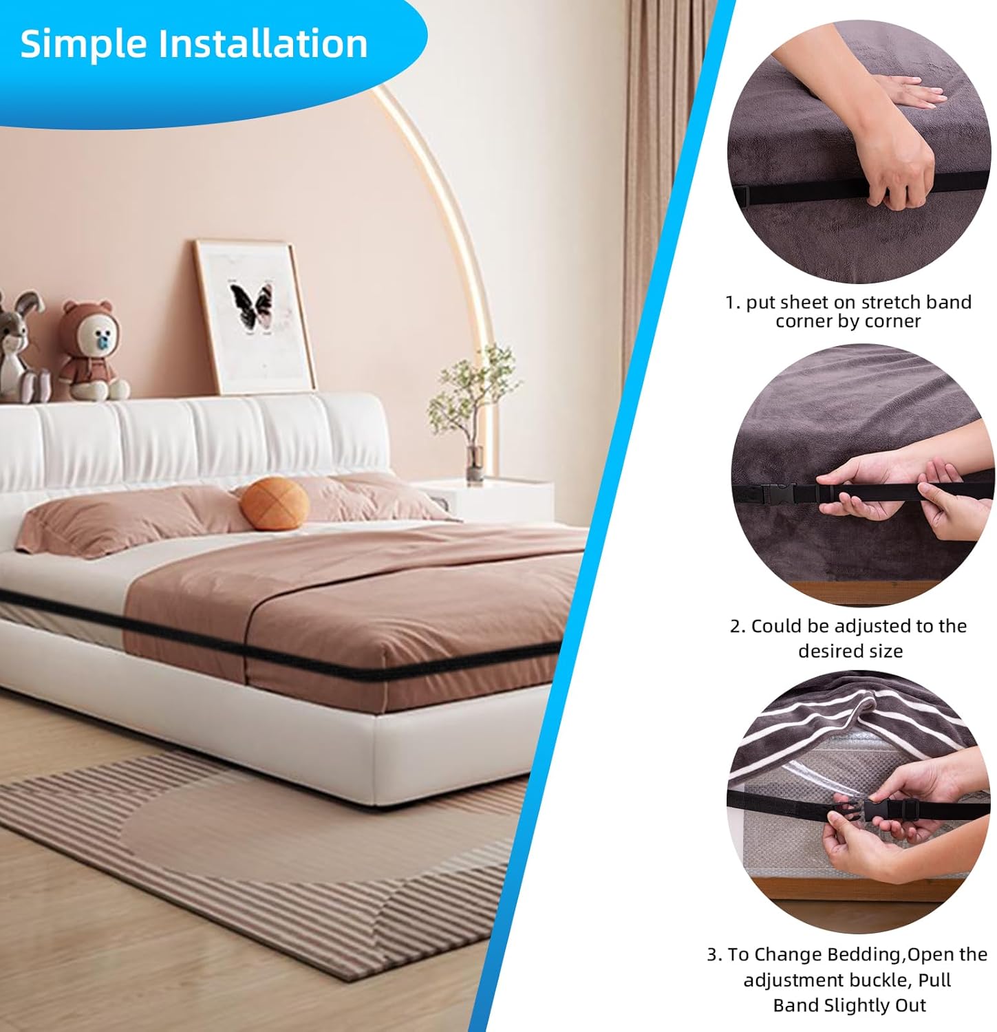 Adjustable Elastic Bed Sheet Straps for All Mattress Sizes