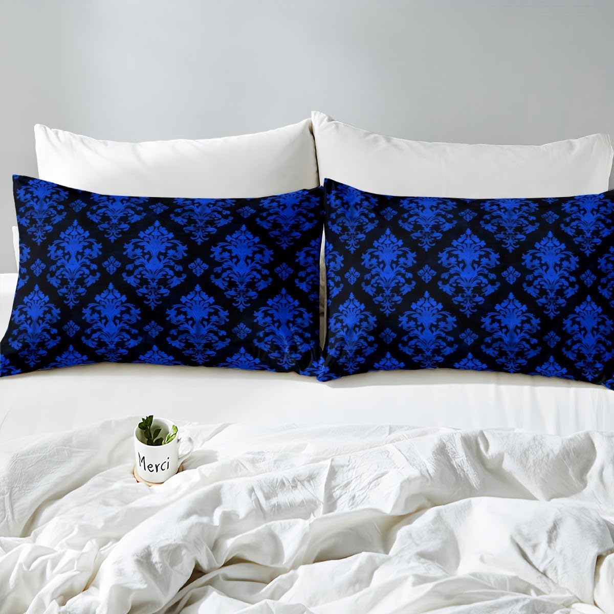Erosebridal Gothic Blue Damask Fitted Twin Sheet Set