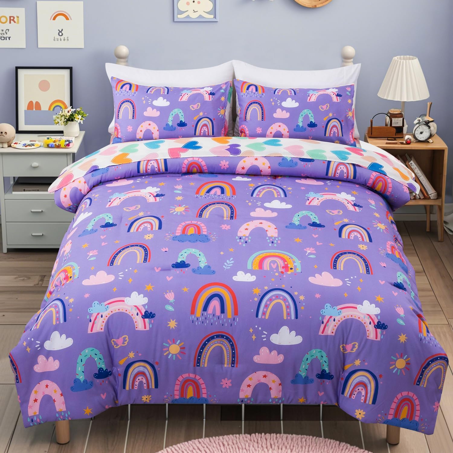 Holawakaka Boho Rainbow Twin Comforter Set with Sheets
