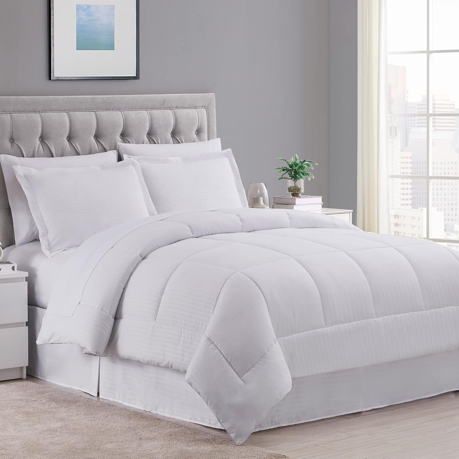 Twin Comforter Set Dobby White 6 Piece Bed in a Bag