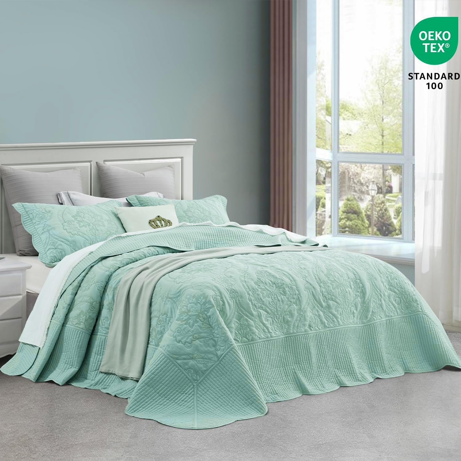 CHIXIN Bedspread Set Queen Size - Reversible Paisley Pattern