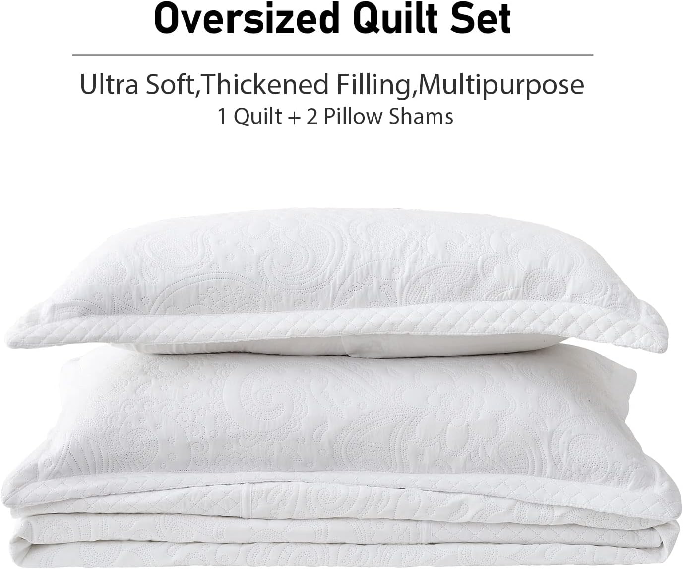 Qucover Alaska King Bedspread Set 3 Piece White Paisley