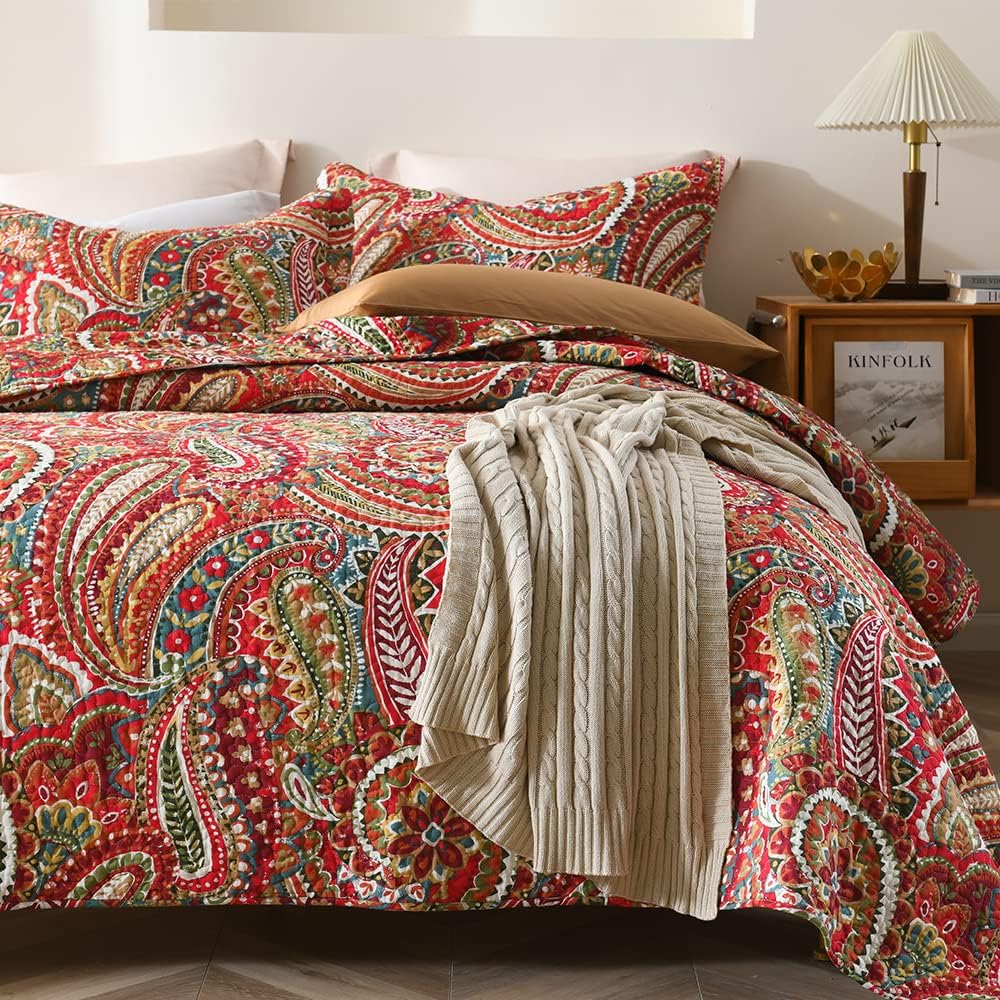 ENASAL Reversible Floral Paisley Bedspread Set Queen Size