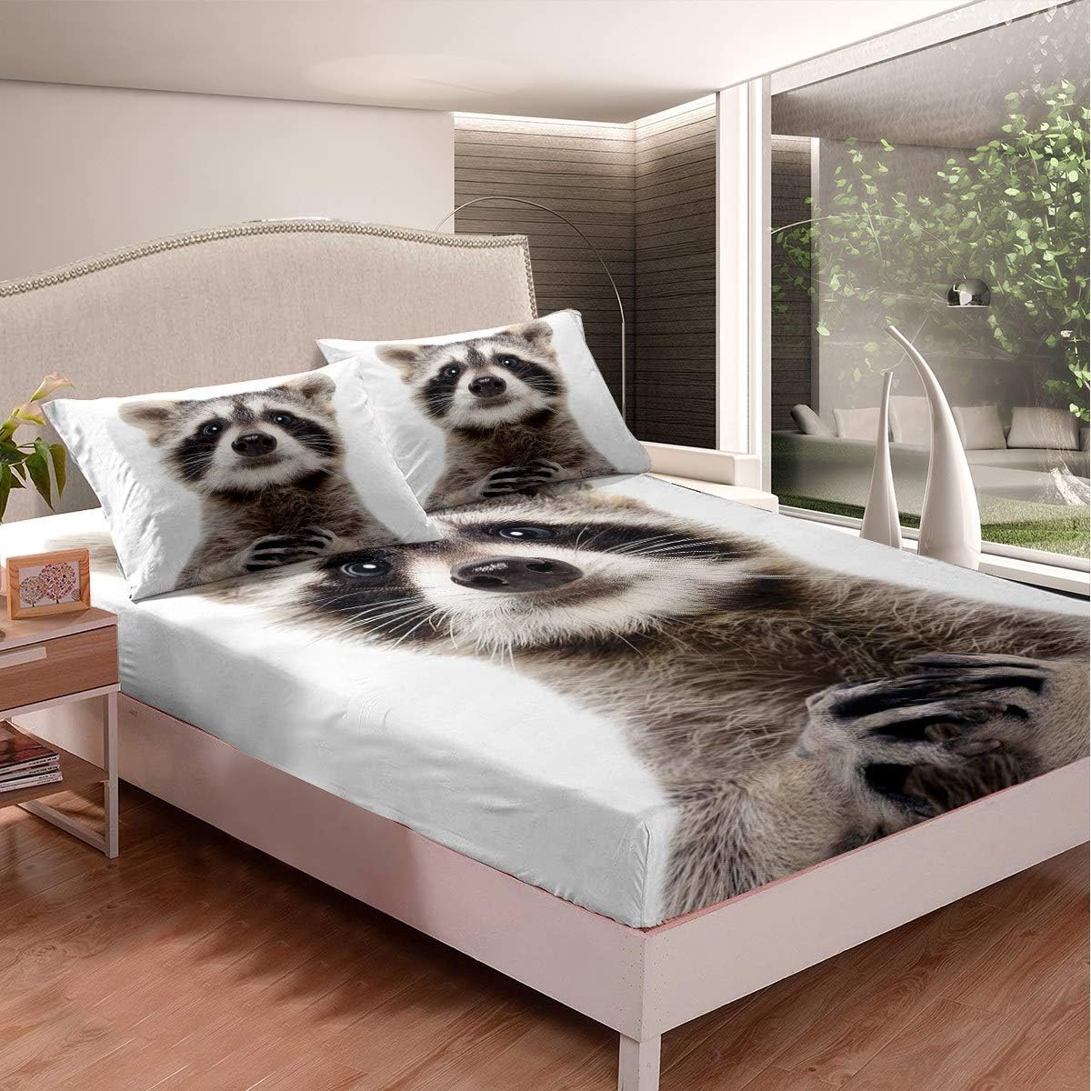 Feelyou Raccoon Sheet Set TwinXL Size Kids Room Bedding
