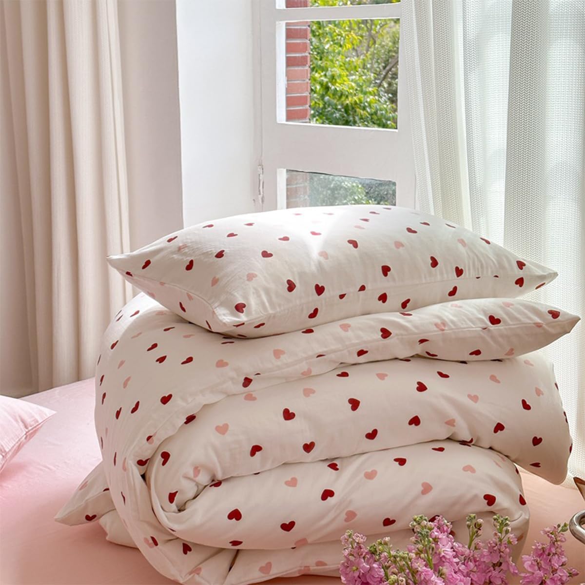 Bildenly Heart Duvet Cover Set Twin Kawaii