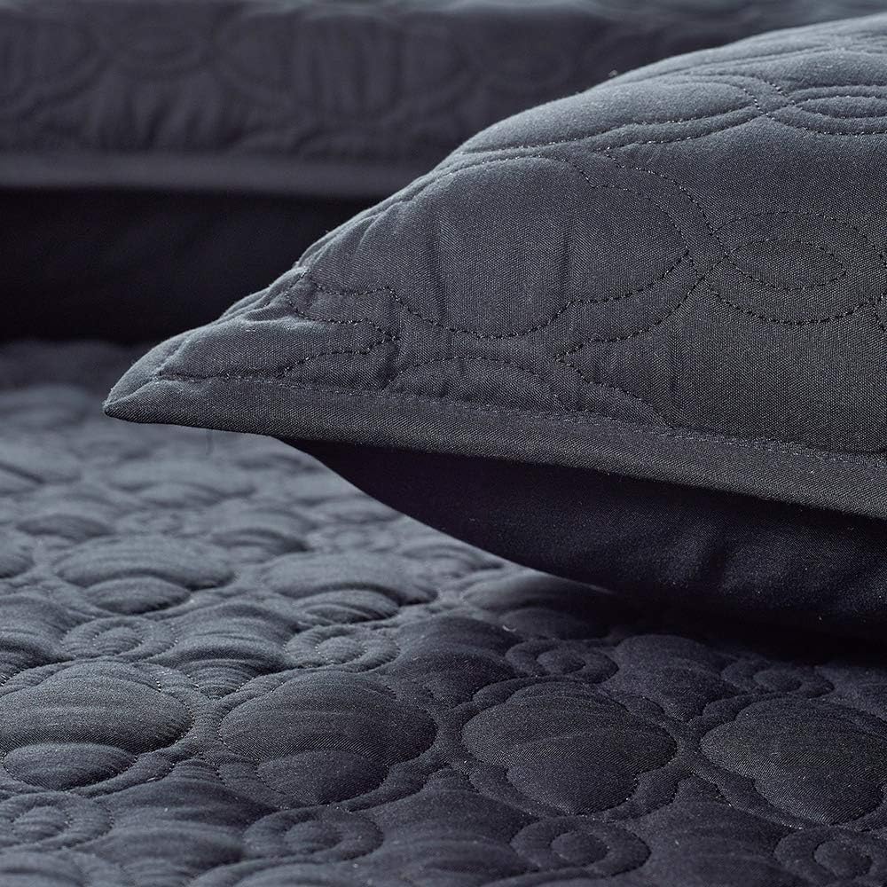 BOURINA 3-Piece King Quilt Set Microfiber Black