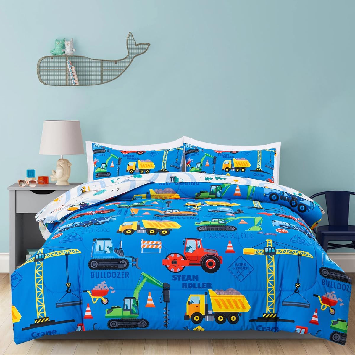 Holawakaka Boys Excavator Truck Bedding Set with Sheets