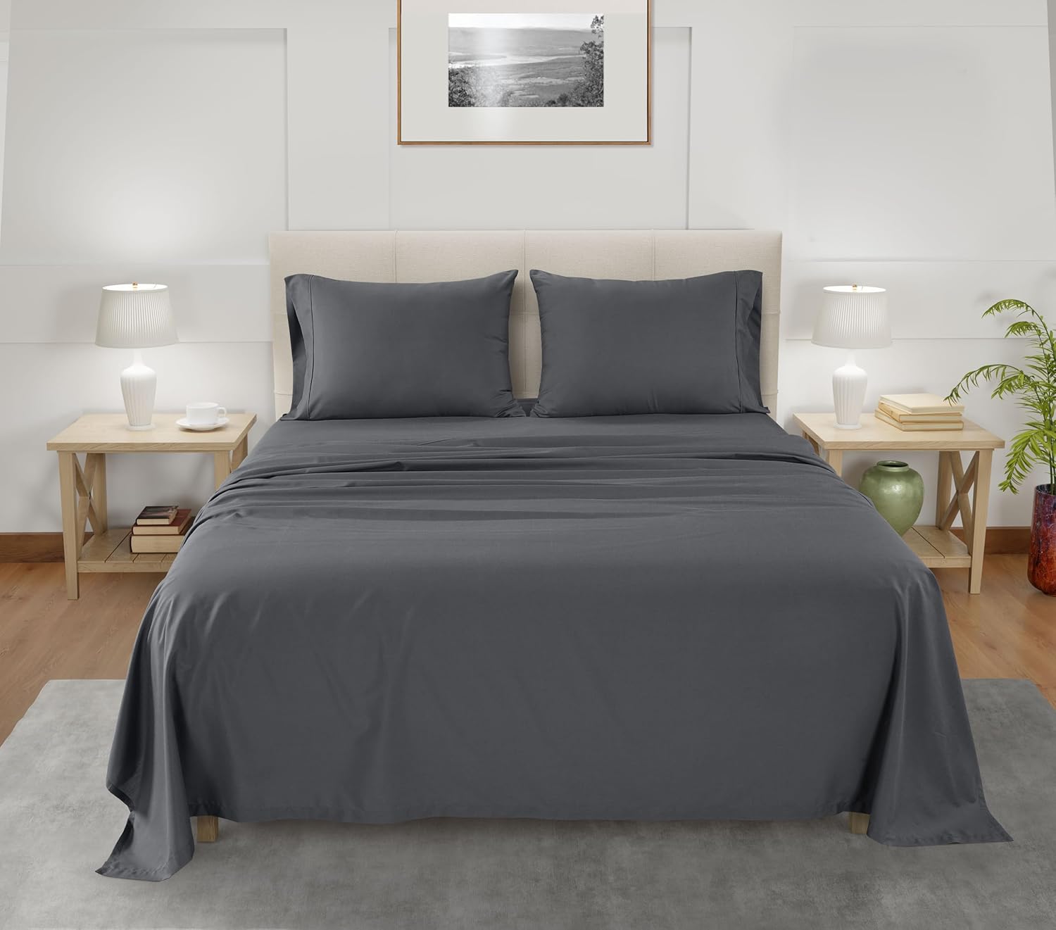 CHATEAU HOME COLLECTION Queen Sheet Set with Tencel 300 Thread Count Dark Grey
