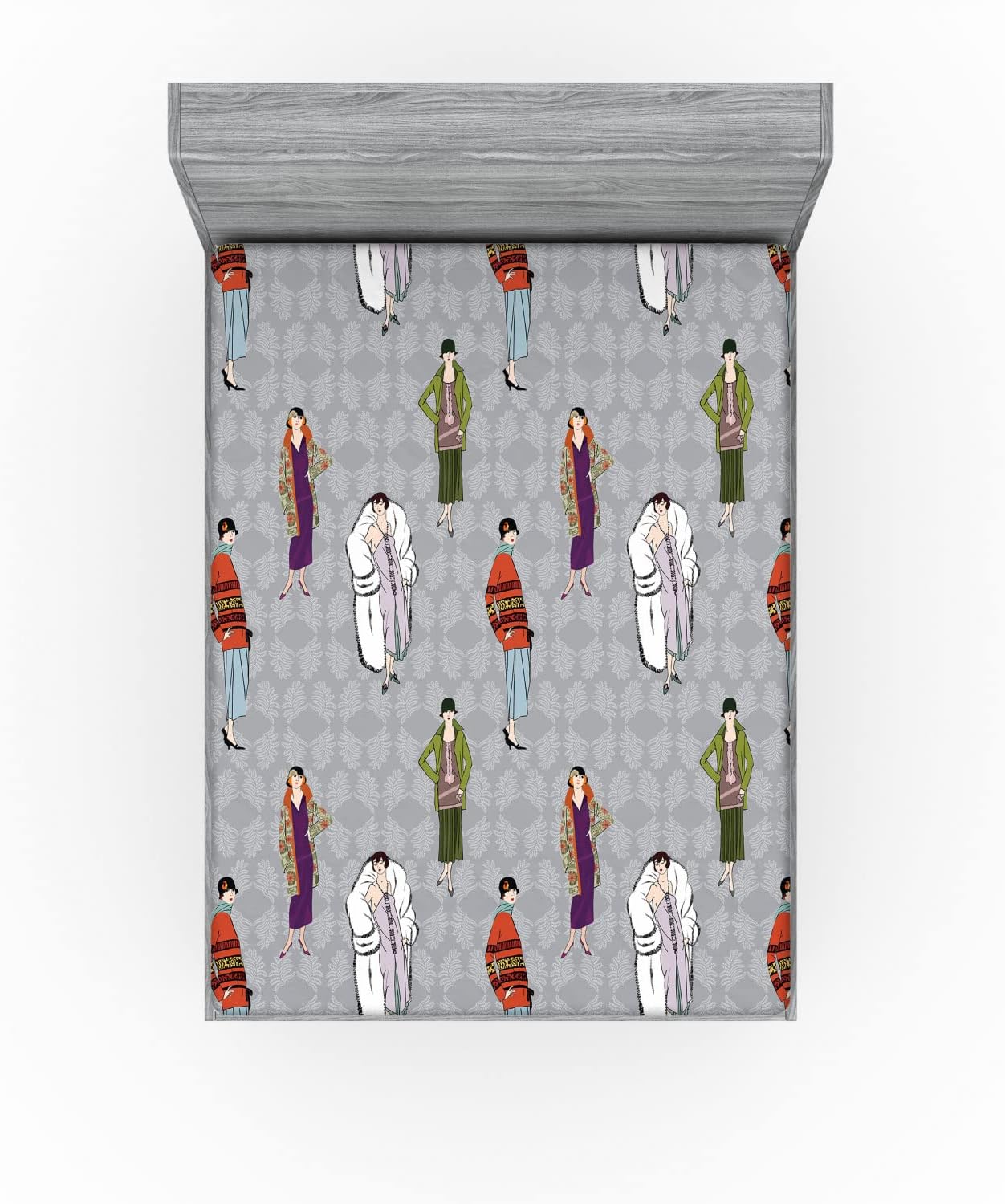 Ambesonne Retro Fitted Sheet Flapper Girls 20s Style Pattern California King