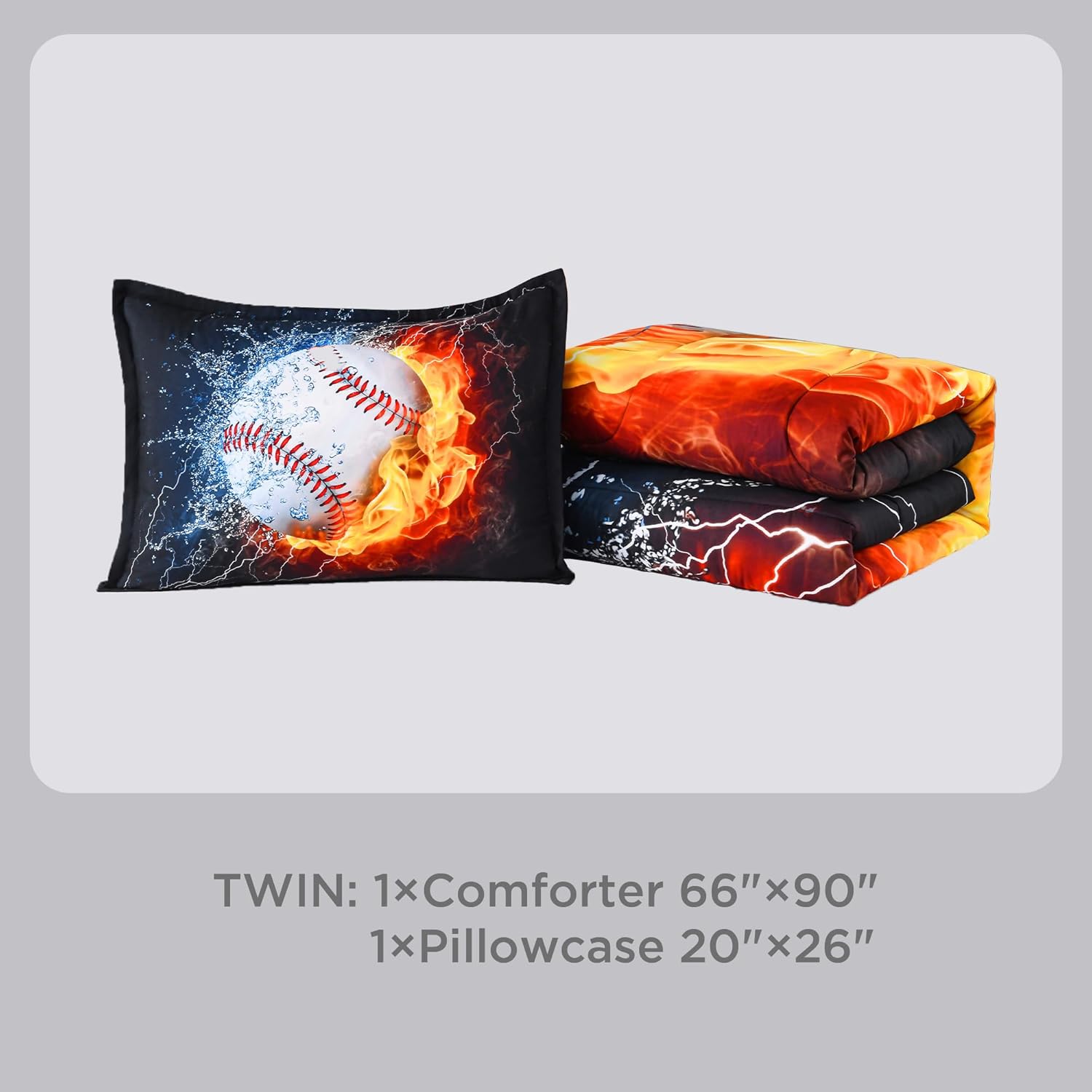 Andency 3D Baseball Comforter Twin Set 2Pcs