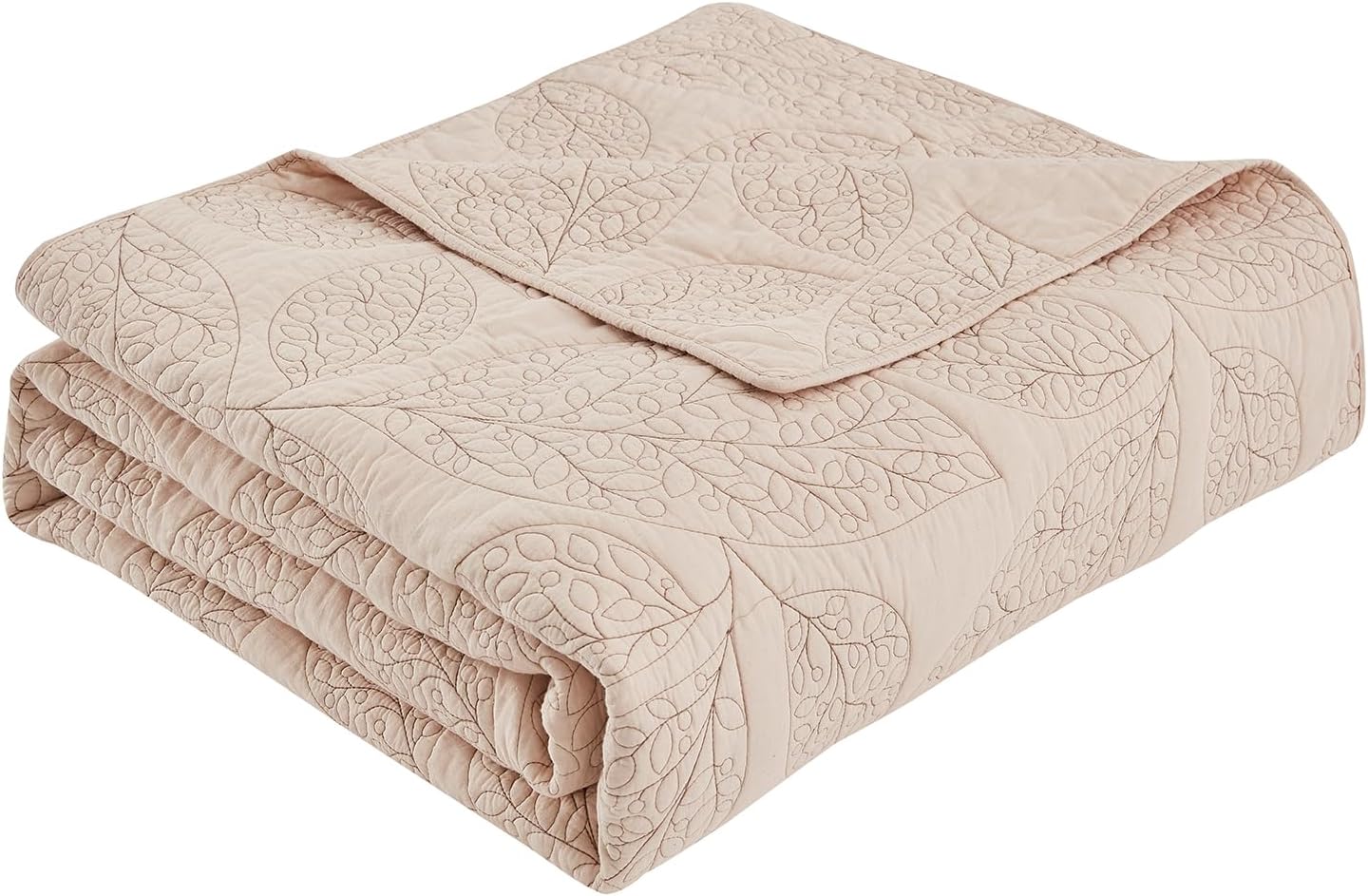CHIXIN Botanical Cotton Quilt Set - Leaf Pattern Reversible 3 Piece Oatmeal