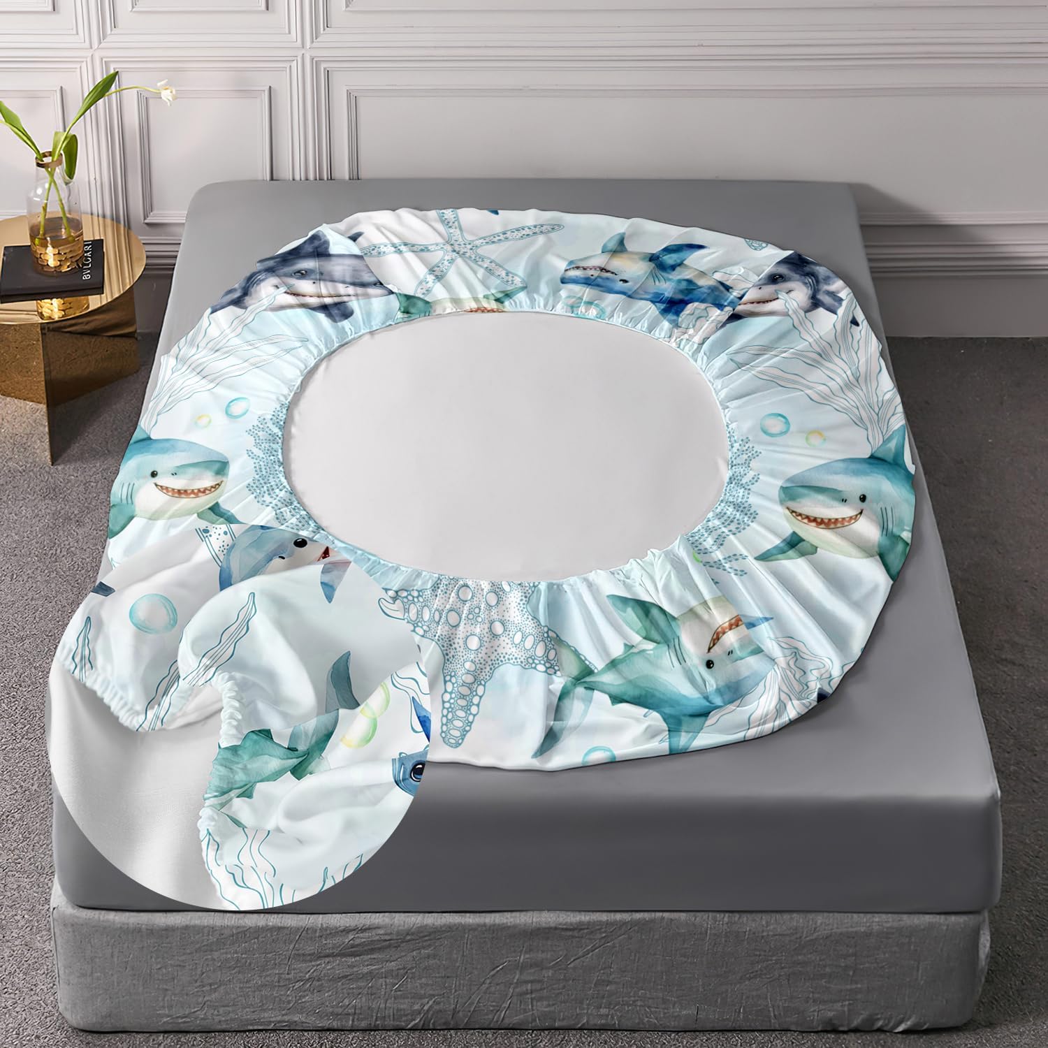 AILONEN Shark Fitted Sheet Set Twin XL - Ocean Blue Starfish