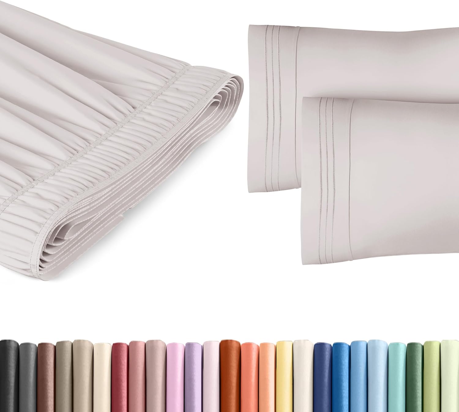 Wrap Around Dust Ruffle Bed Skirt with 2 Pillowcases - Light Grey