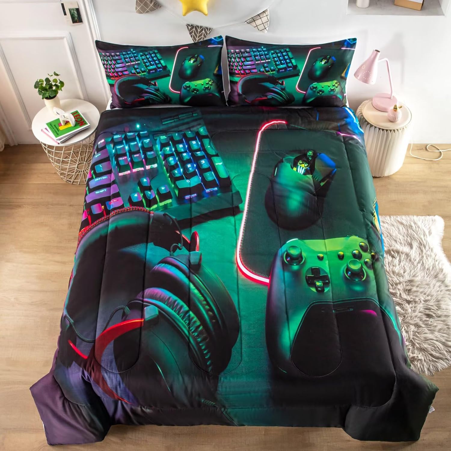 GRAT TIOC Gamer Comforter Set for Teen Boys 3 Piece