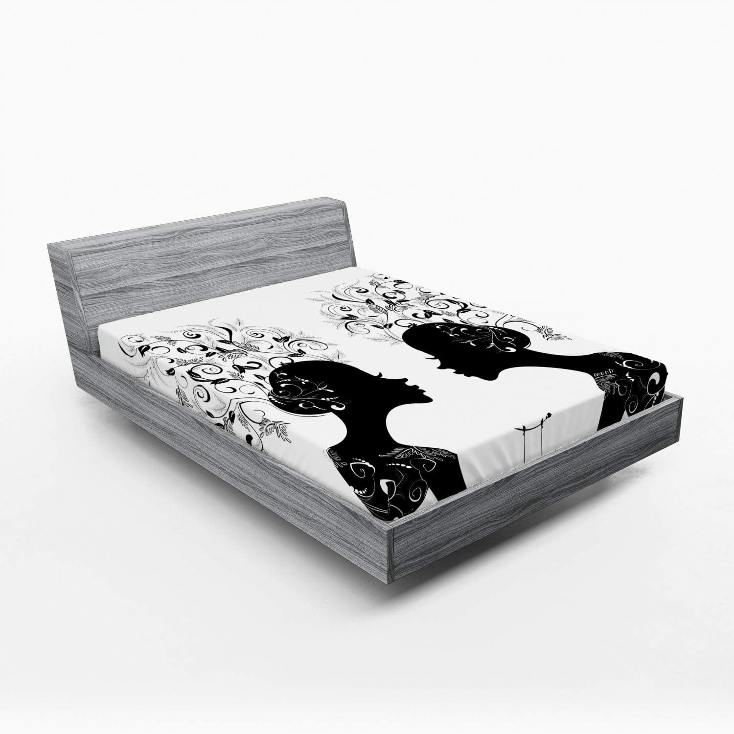 Ambesonne Gemini Fitted Sheet Set Black and White Abstract Design California King