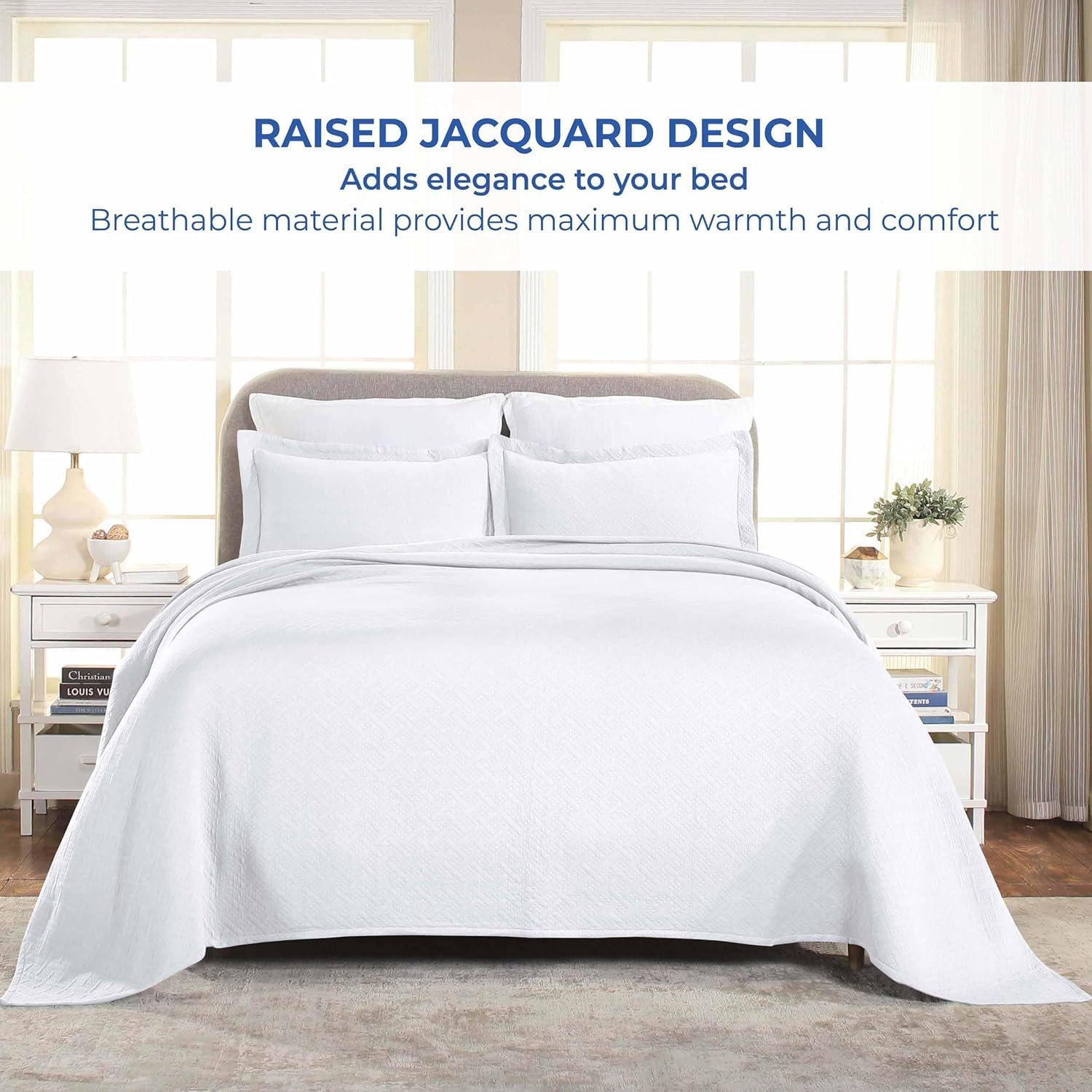 Superior 100 Cotton Matelasse Bedspread Set King White