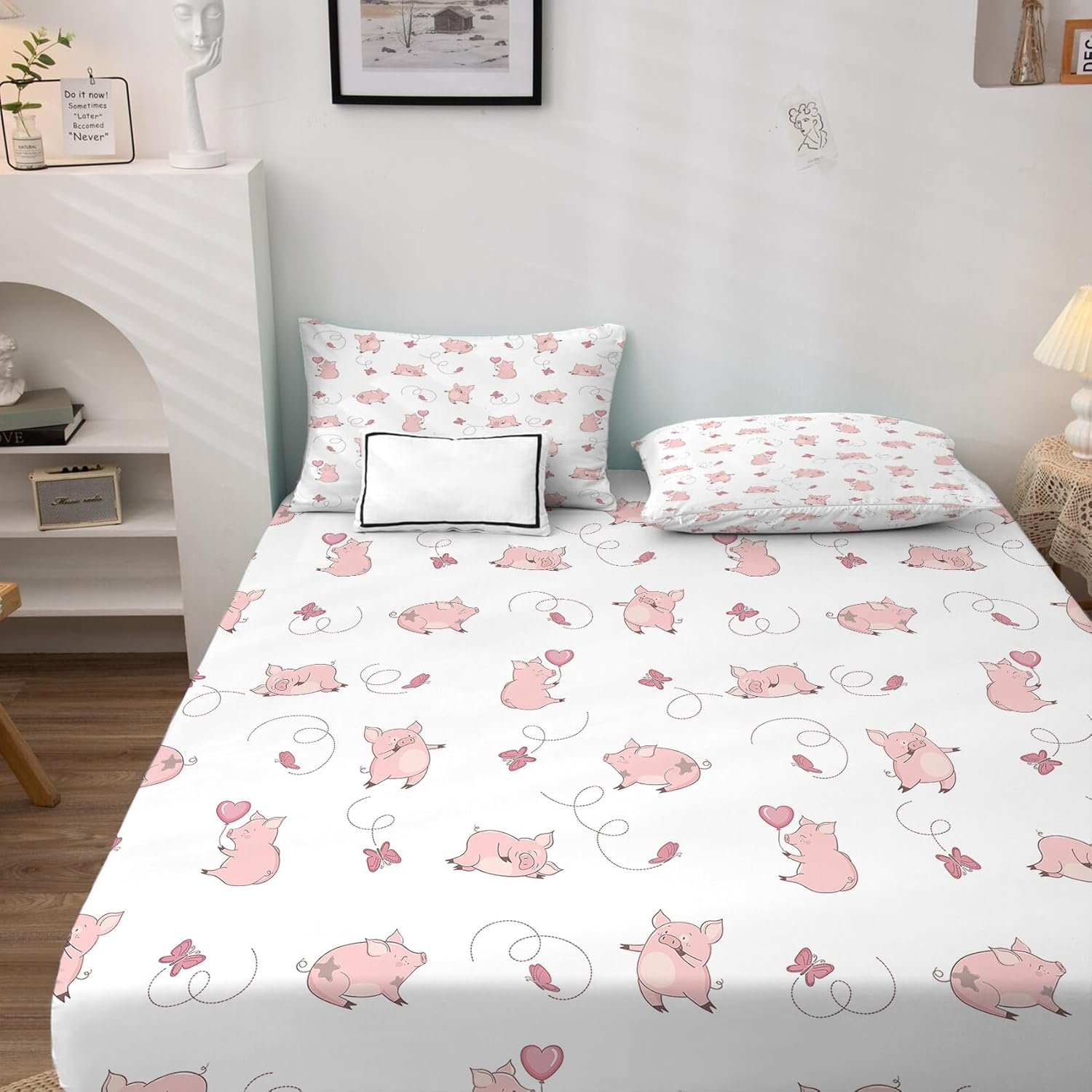 Pig Sheets Twin XL Bed Sheet Set - Kawaii Pig Kids Bedding