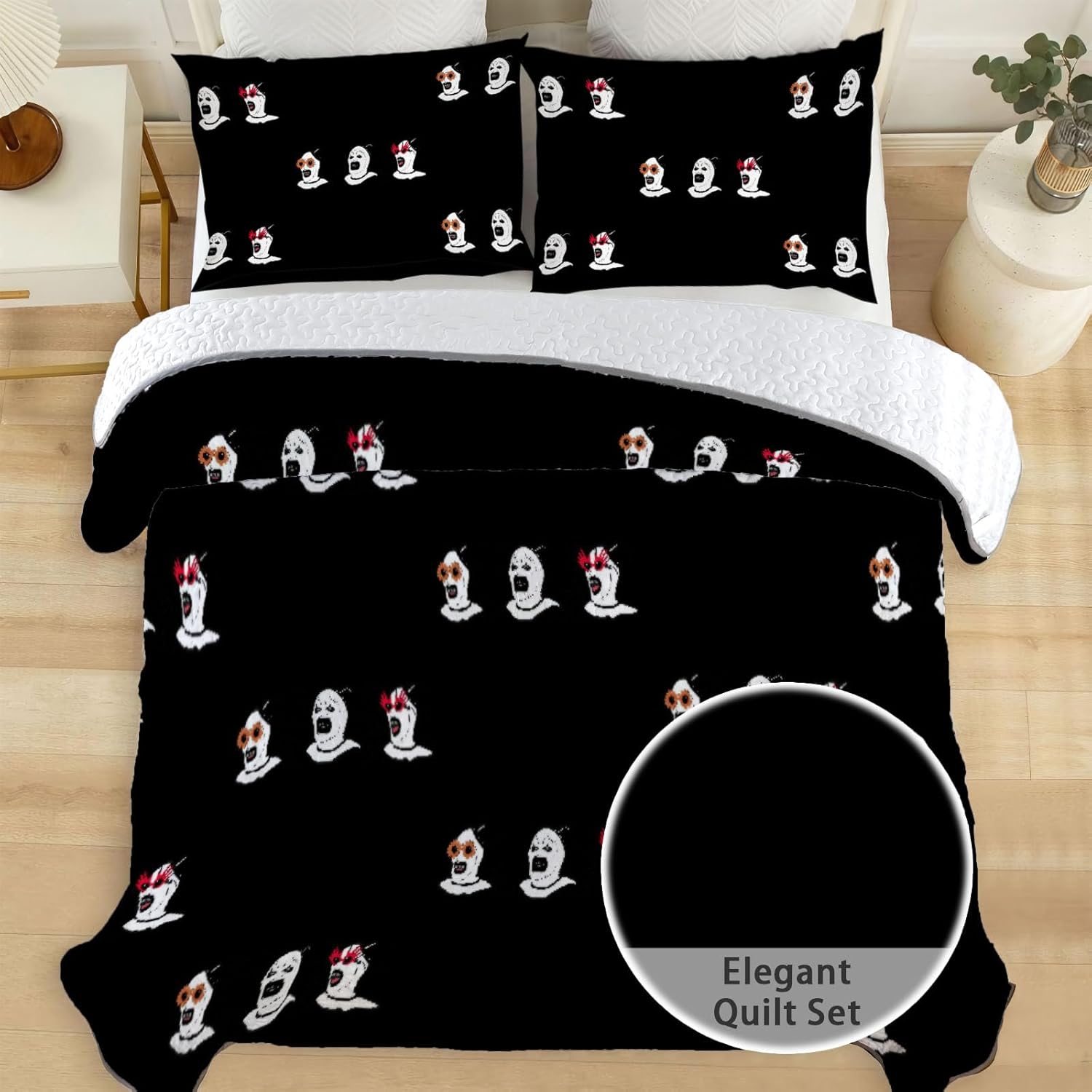 Allenjoy Queen Size Nightmare Clown Quilt Set with 2 Pillow Shams