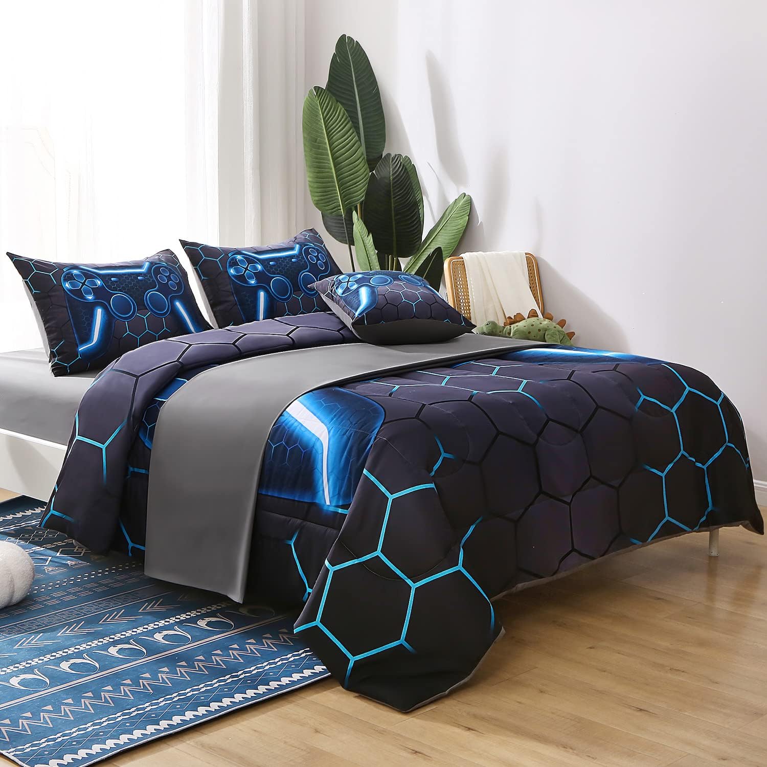 JQinHome Twin Gamer Comforter Set for Boys