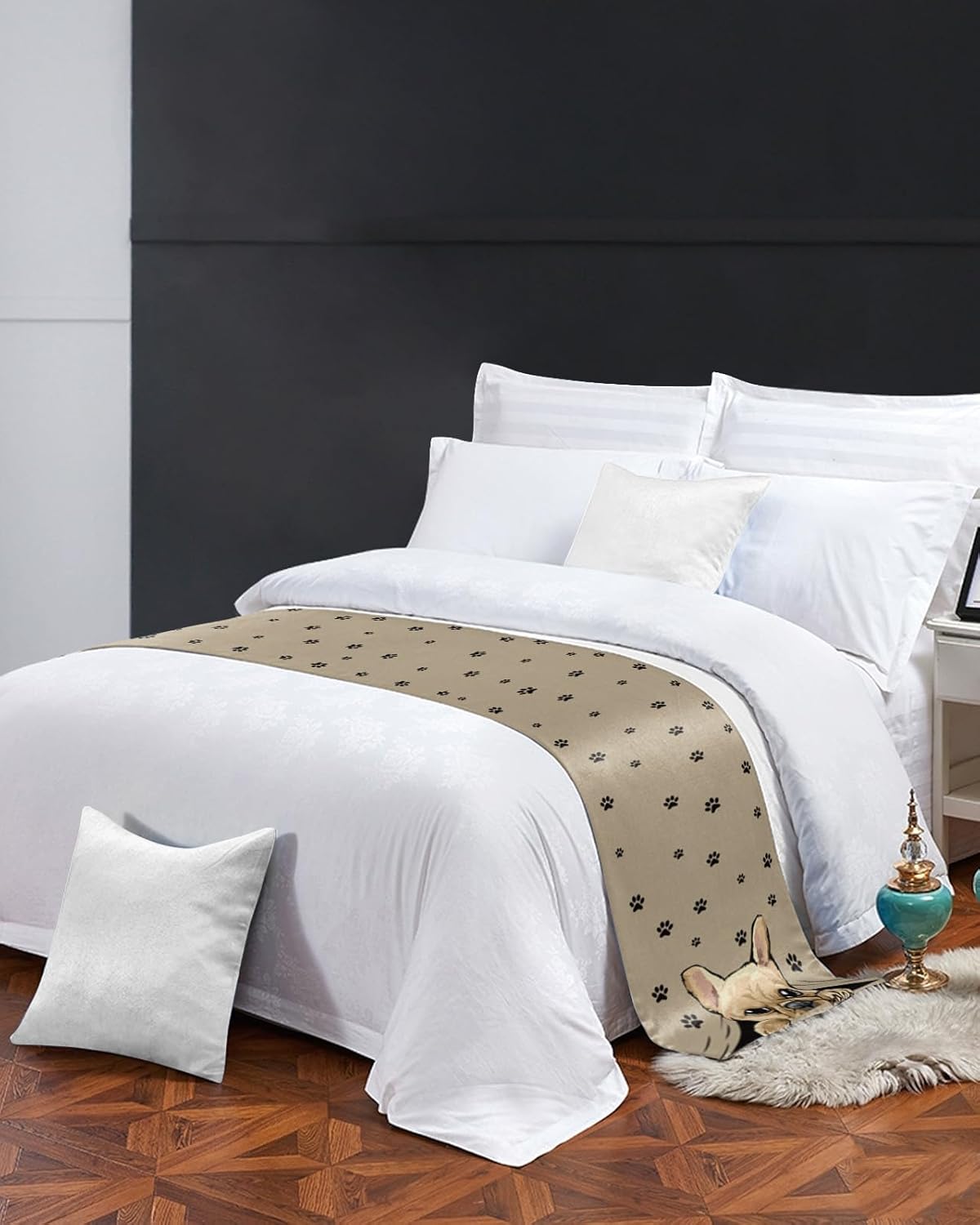 Cute Dog Paw Bed Runner Scarf for King Size Bed