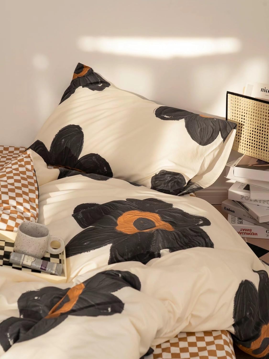 CLOTHKNOW Black Beige Sunflower Pillowcases Set of 2 1