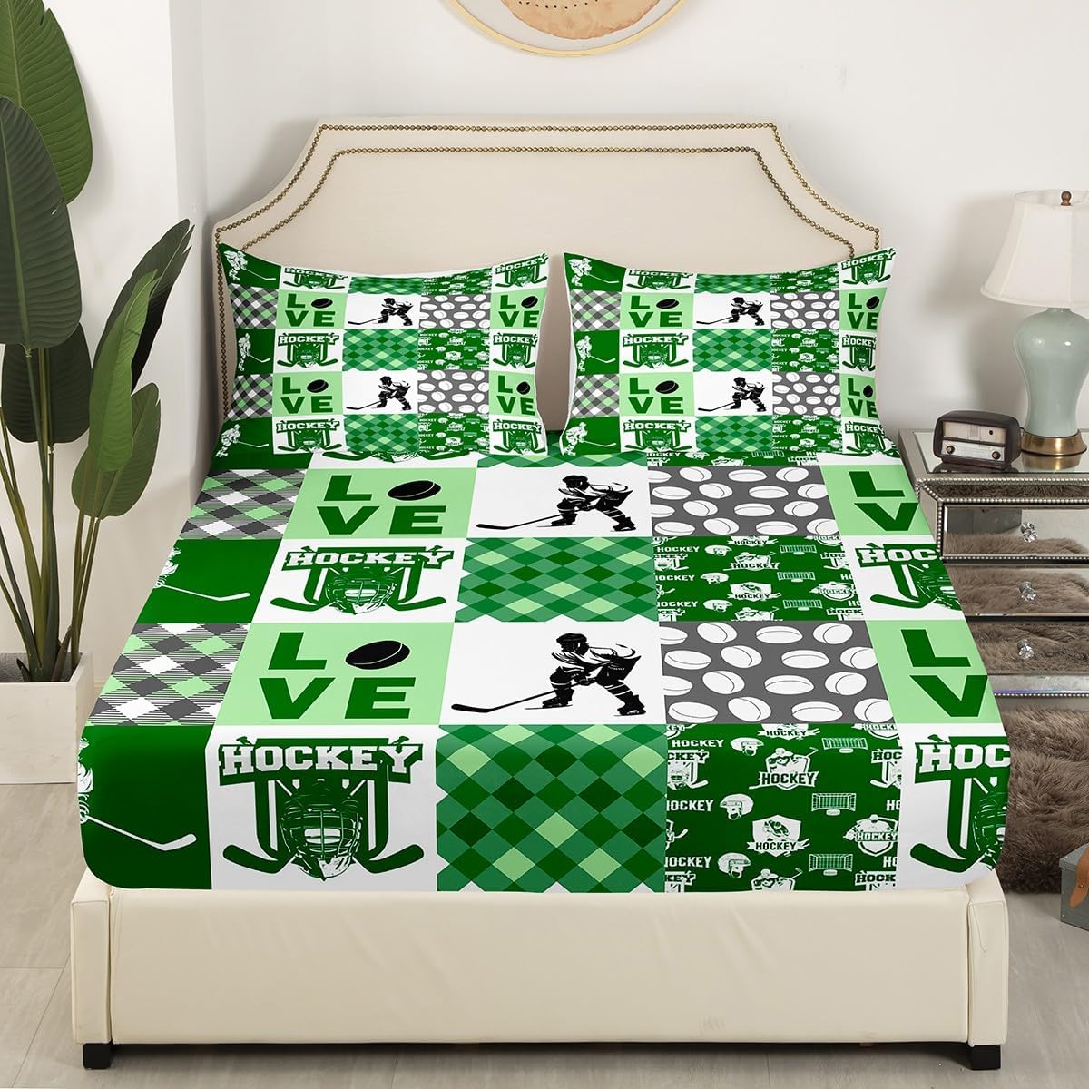 Erosebridal Ball Sports Hockey Twin Bed Sheet Set Green