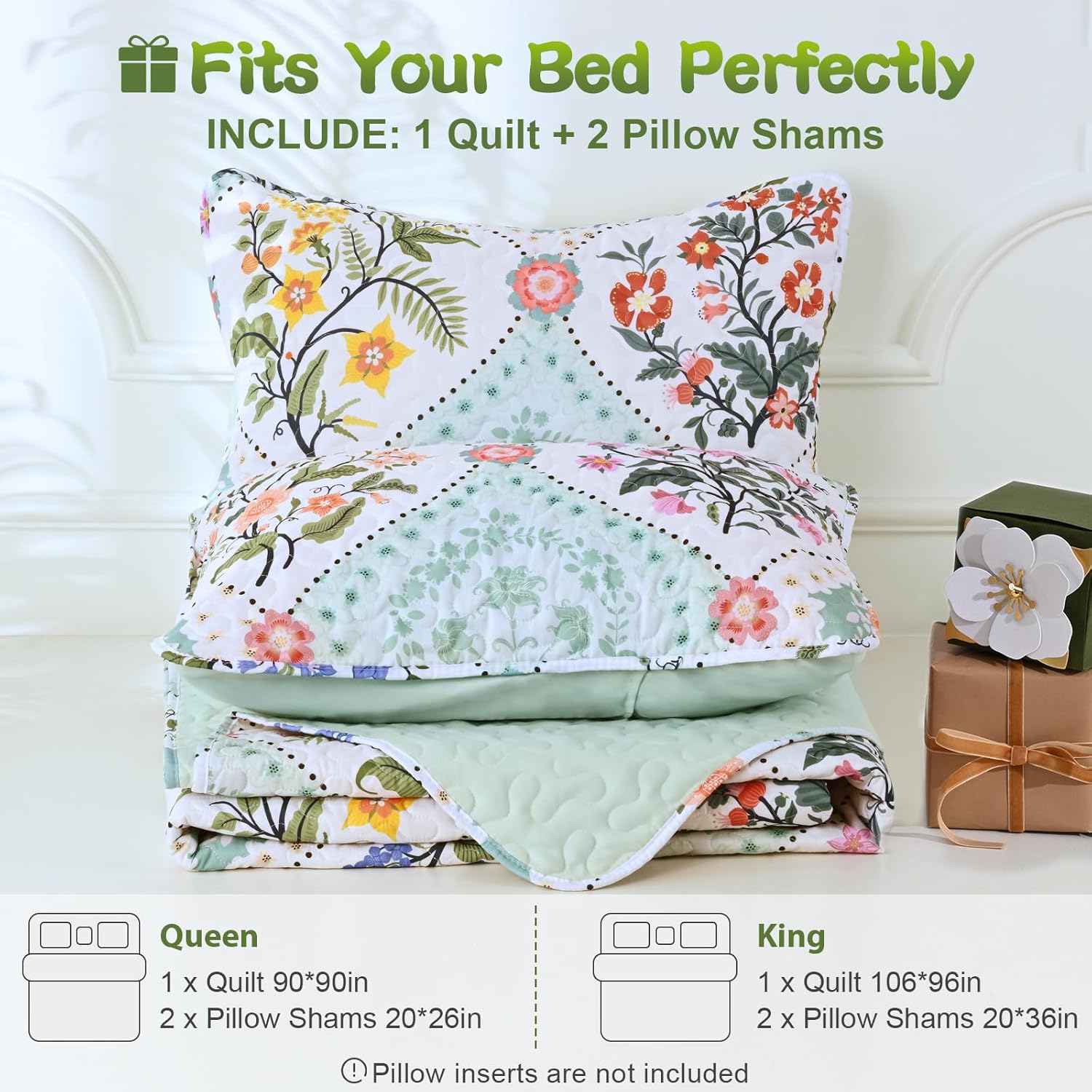 Uspring King Size Quilt Set with Soybean Fiber Fill