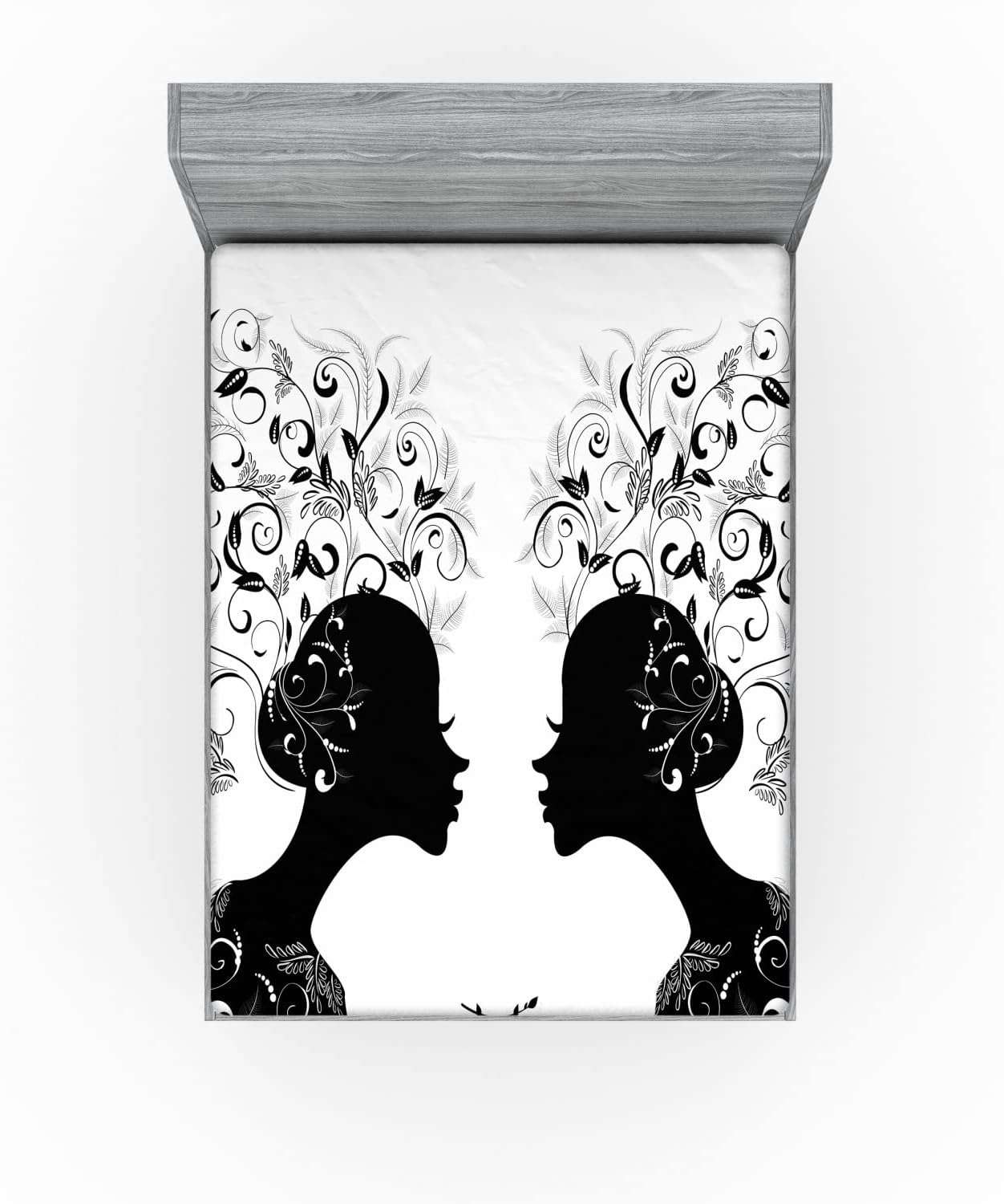 Ambesonne Gemini Fitted Sheet Set Black and White Abstract Design California King