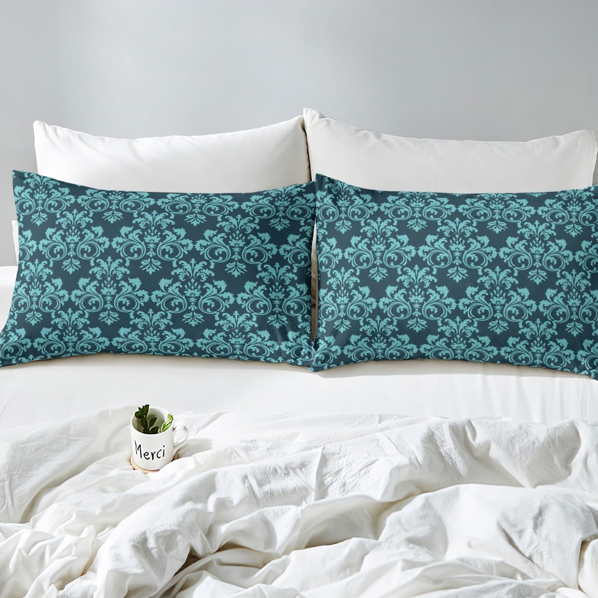 Erosebridal Damask Sheet Set Turquoise Teal 3 pcs Deep Pockets