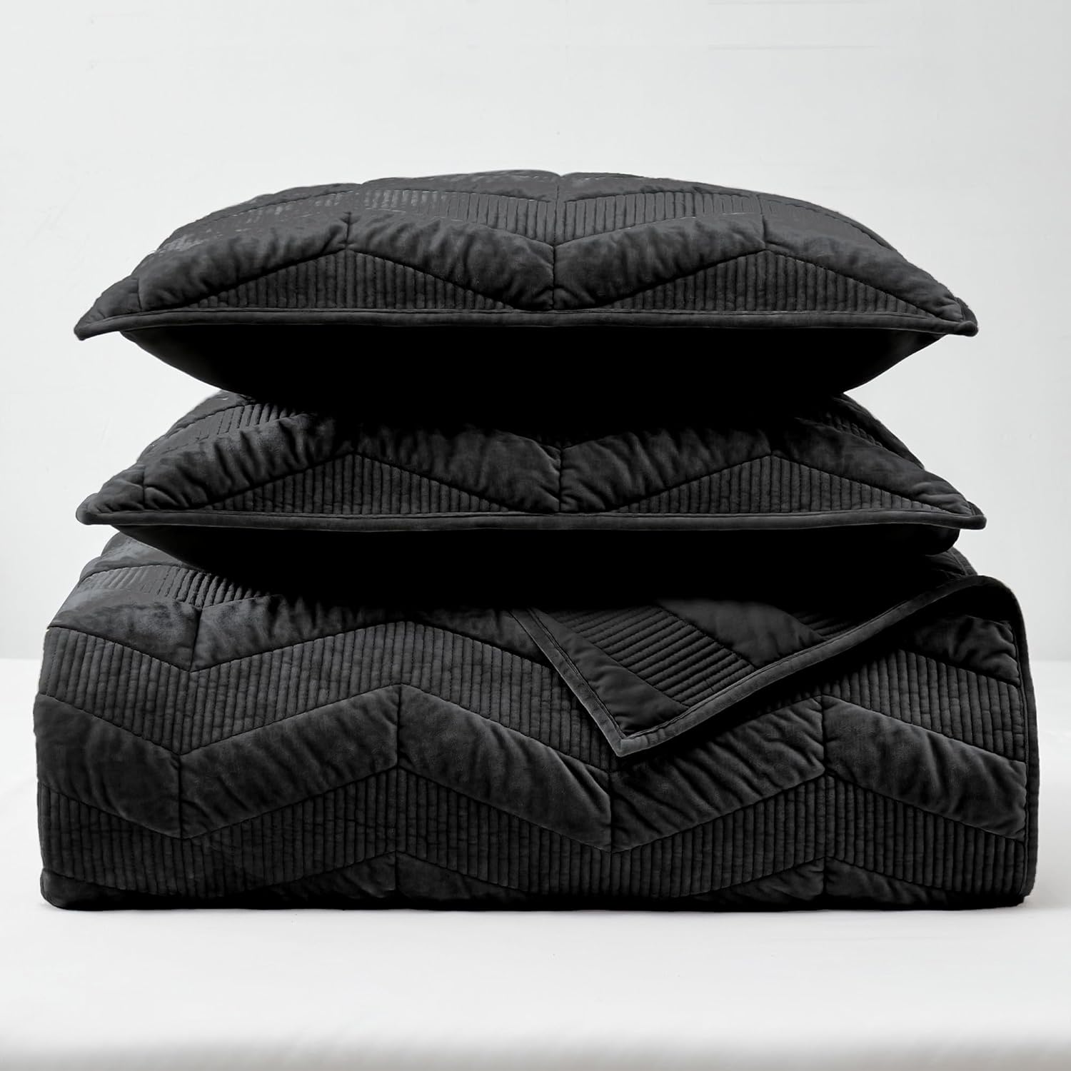 SHALALA Velvet Quilt Set King Size with Geometric Pattern