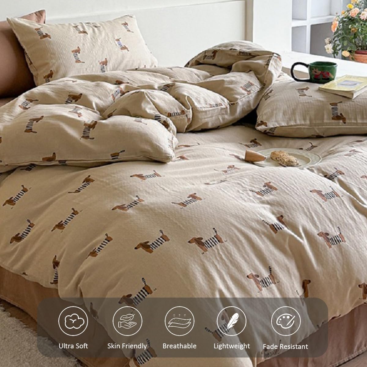 Erwinmu Brown Dachshund Duvet Cover Set Twin