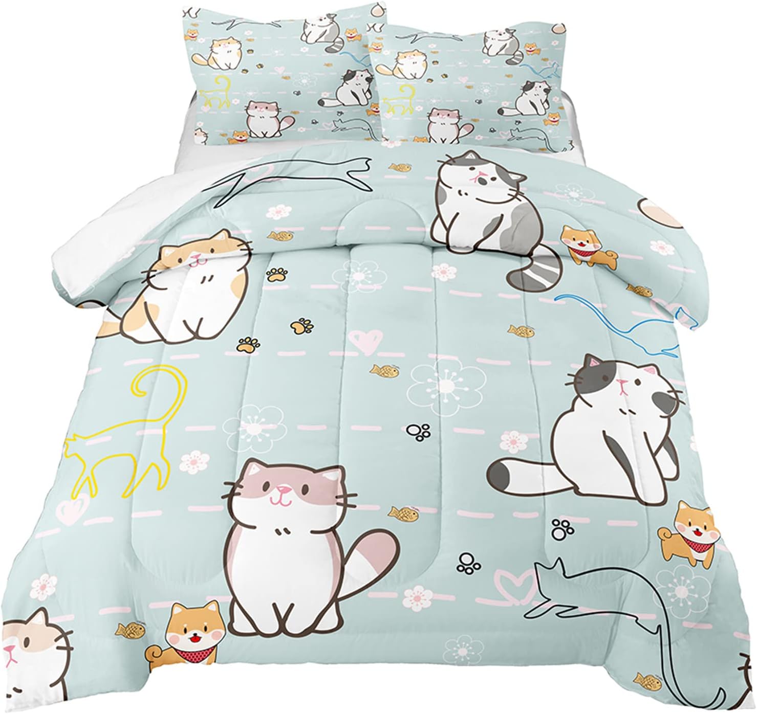 Kossmjx Cat Bedding Set Twin Size with Pillowcase